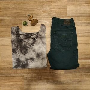 Tie-dye cross front tee